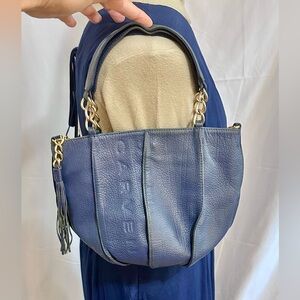 Carven Paris Navy Pleated Leather bucket bag